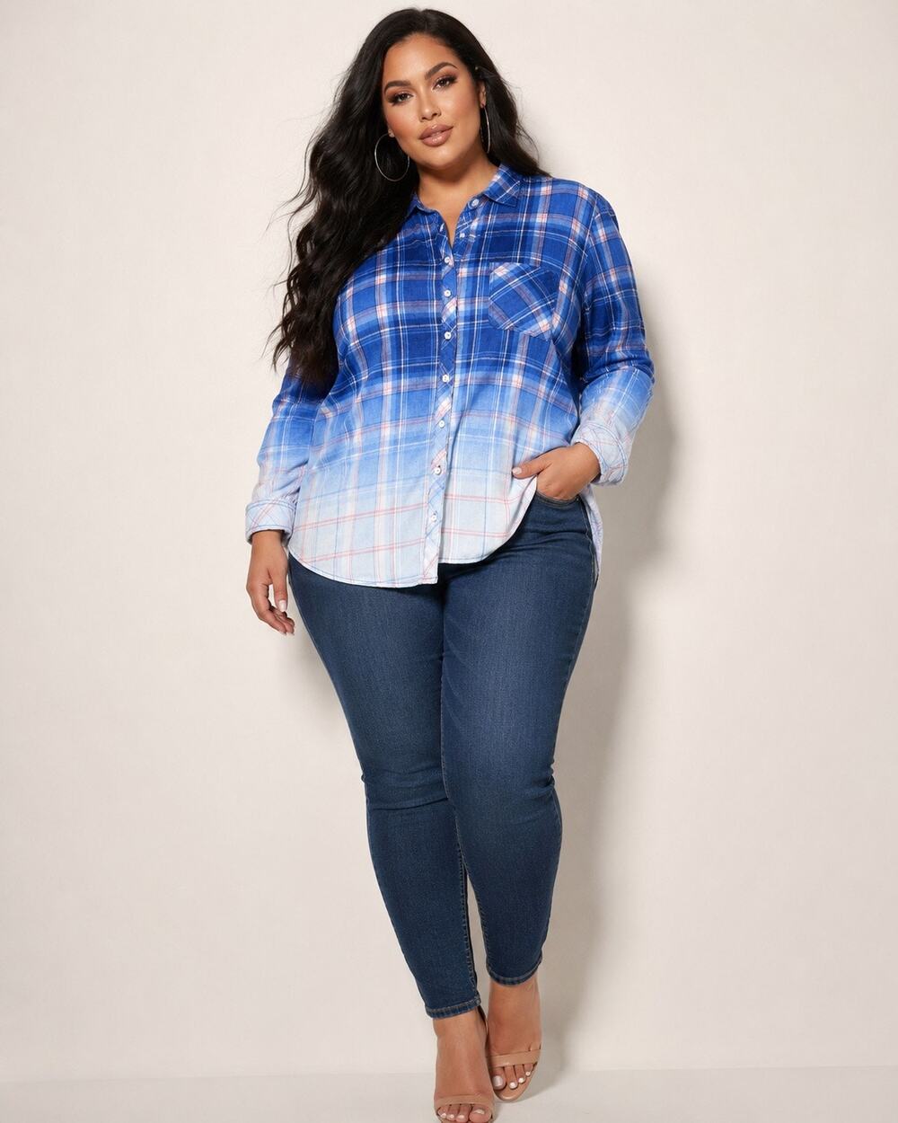 torrid Blue Ombre Plaid Button-Up Shirt